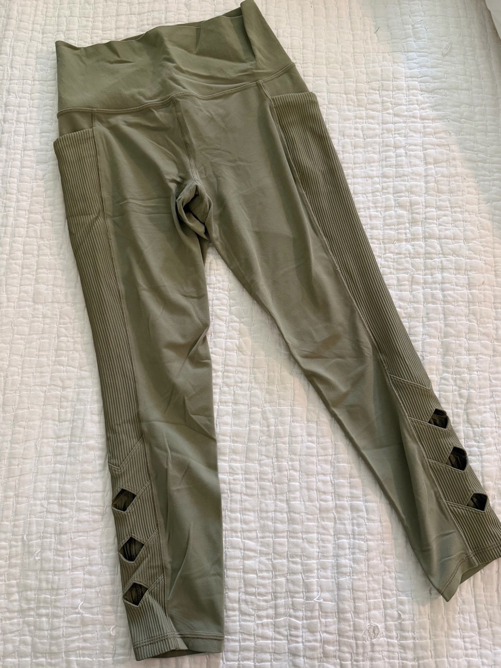 Athleta Olive Green Kids Leggings with Ladder Cutouts